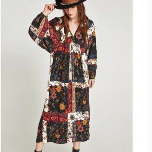 Zara Collection Vestiod Estampado Patchwork Midi D